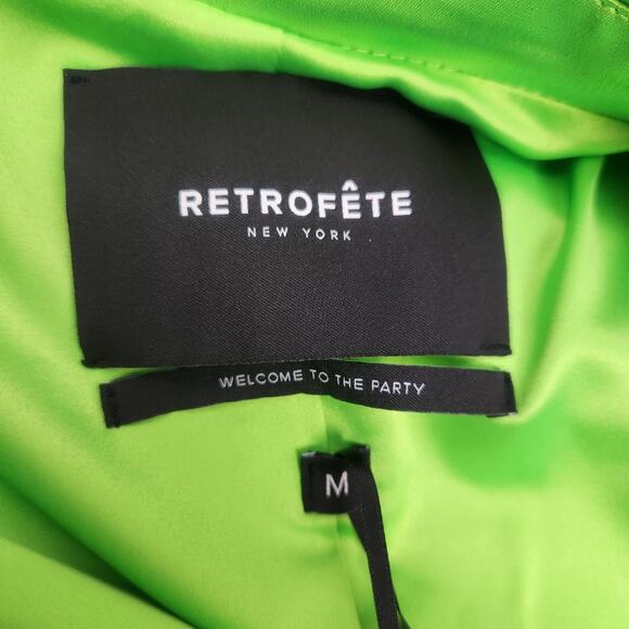 Retrofete Saige Double Breasted Blazer in Lime Punch Green Size Medium NWT Satin - Picture 9 of 12